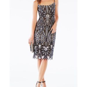 BCBGMAXAZRIA Alese Art Deco Lace Sheath Dress